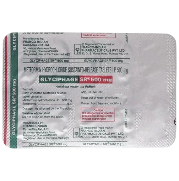 glyciphage sr 500mg tablet 10's